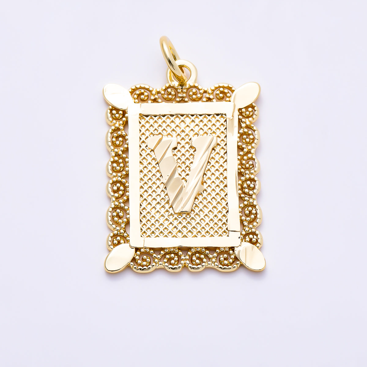 16K Gold Filled 21mm Vintage Tile Tag Initial Alphabet Charm (A–Z) | Charms-01952 - Charms-
