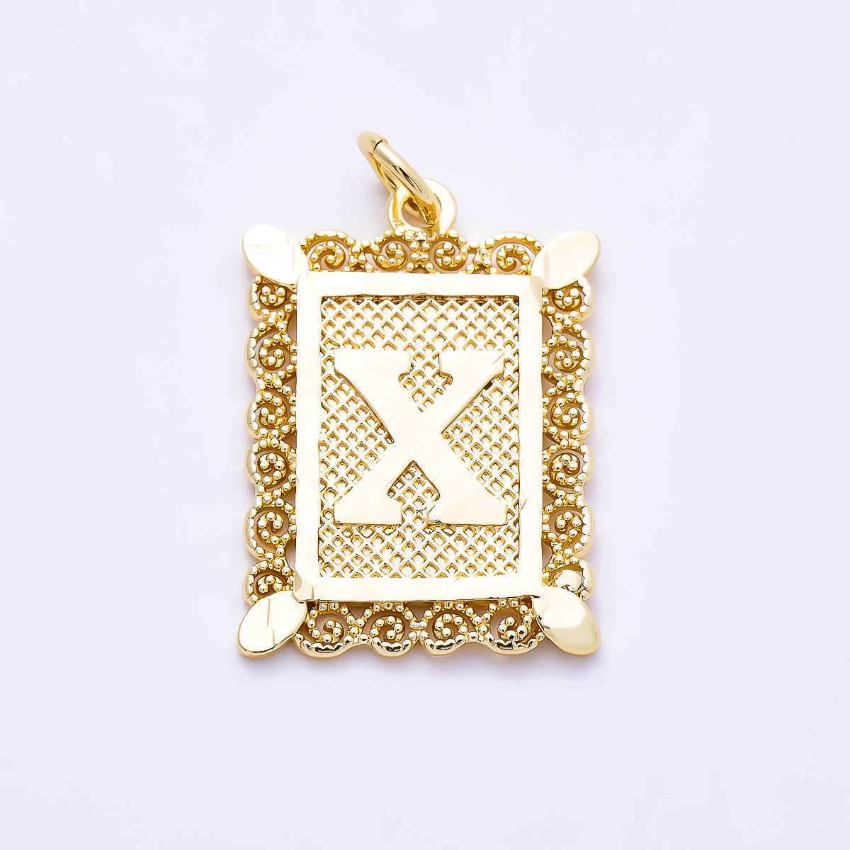 16K Gold Filled 21mm Vintage Tile Tag Initial Alphabet Charm (A–Z) | Charms-01952 - Charms-