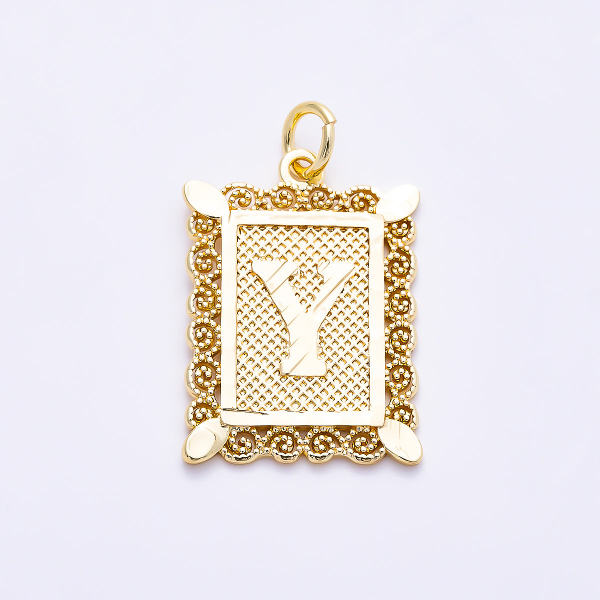 16K Gold Filled 21mm Vintage Tile Tag Initial Alphabet Charm (A–Z) | Charms-01952 - Charms-