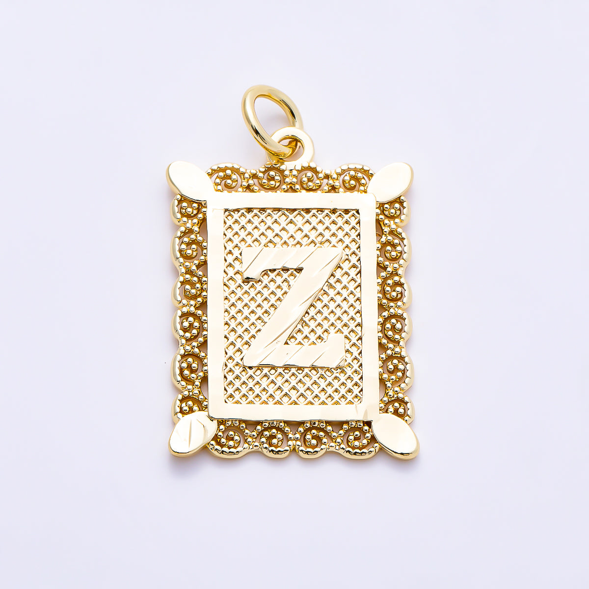 16K Gold Filled 21mm Vintage Tile Tag Initial Alphabet Charm (A–Z) | Charms-01952 - Charms-