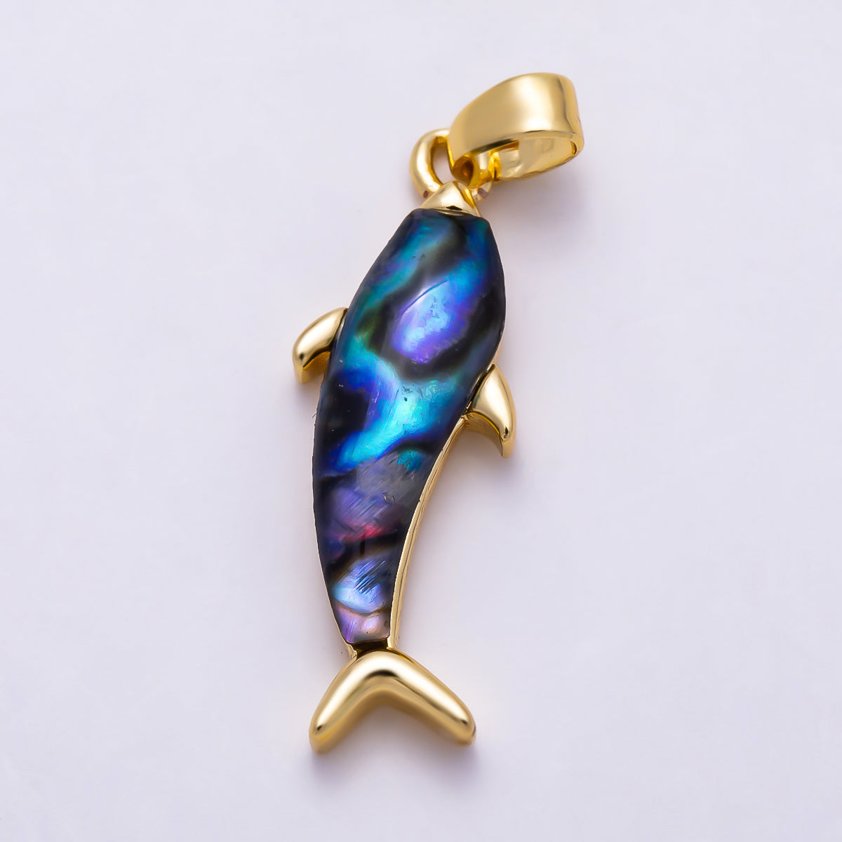 16K Gold Filled 25mm Abalone and White Shell Pearl Dolphin Ocean Beach Pendant | Charms-01981 - Charms-01982