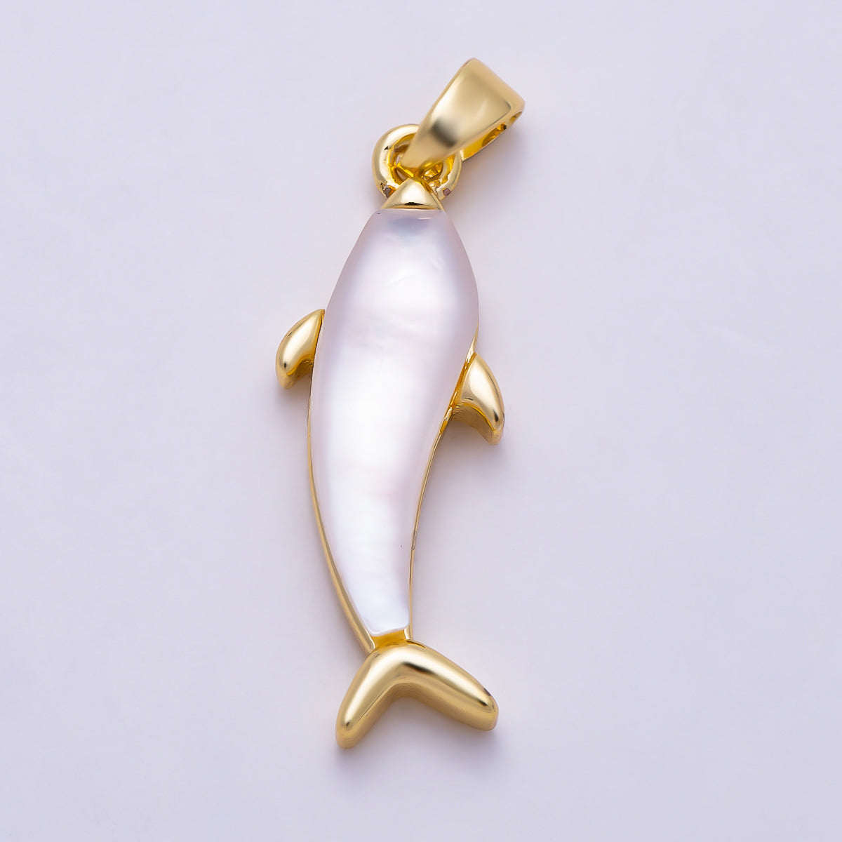 16K Gold Filled 25mm Abalone and White Shell Pearl Dolphin Ocean Beach Pendant | Charms-01981 - Charms-01982