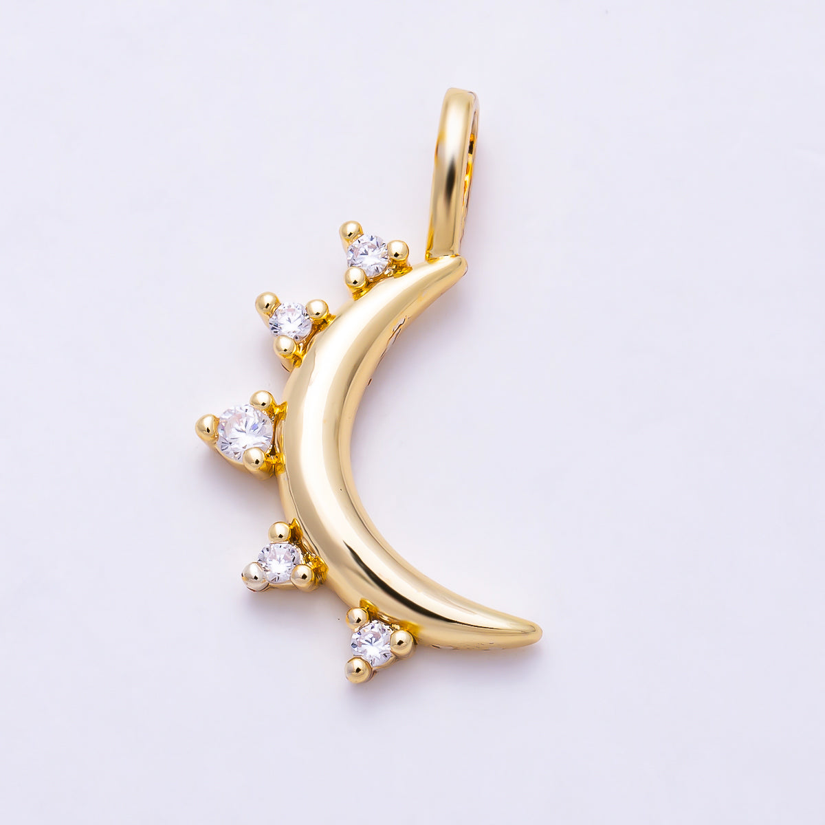 16K Gold Filled 20mm Clear CZ Radiant Crescent Moon Celestial Pendant | Charms-01984