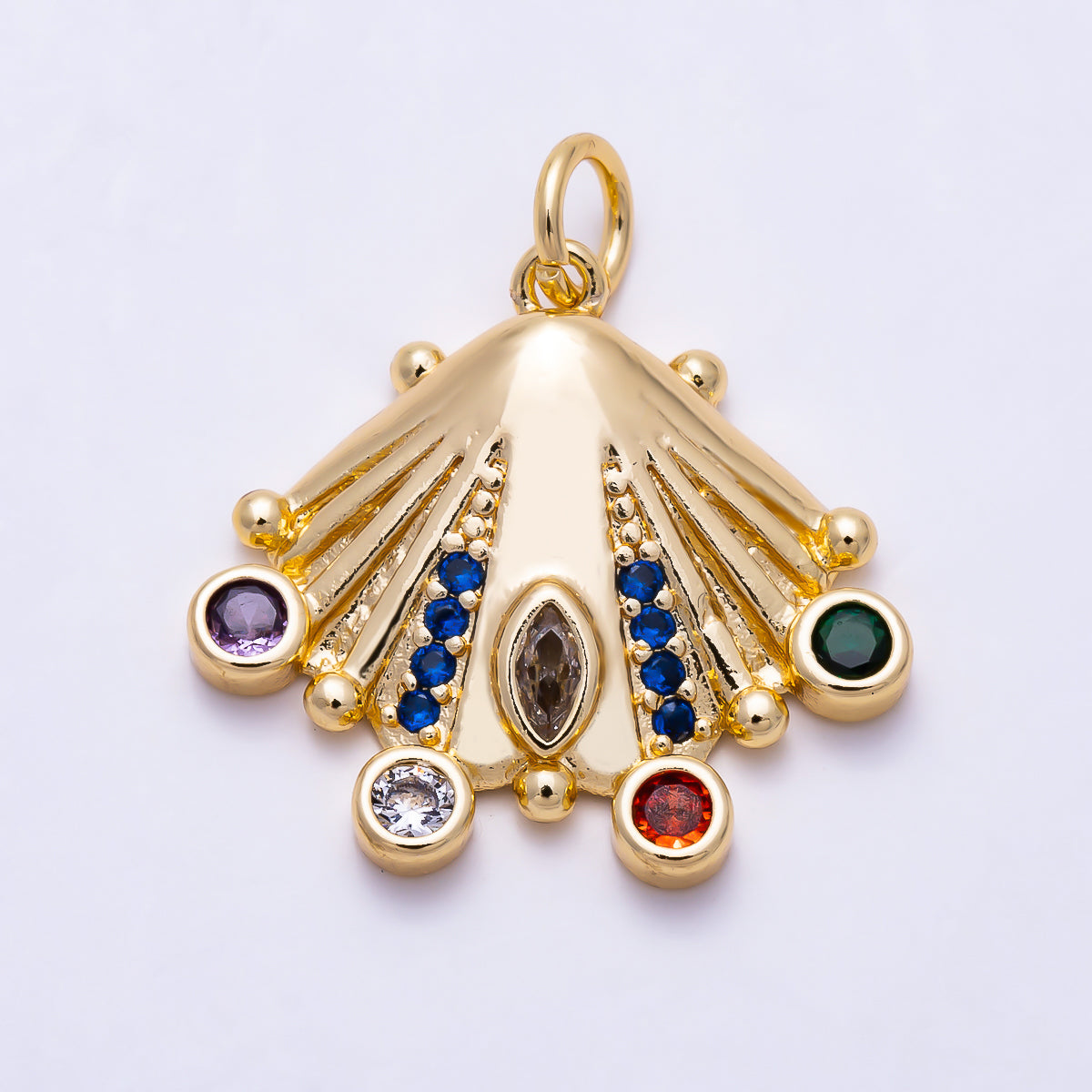 16K Gold Filled 20mm Multi Color CZ Scallop Shell Ocean Beach Pendant | Charms-01987
