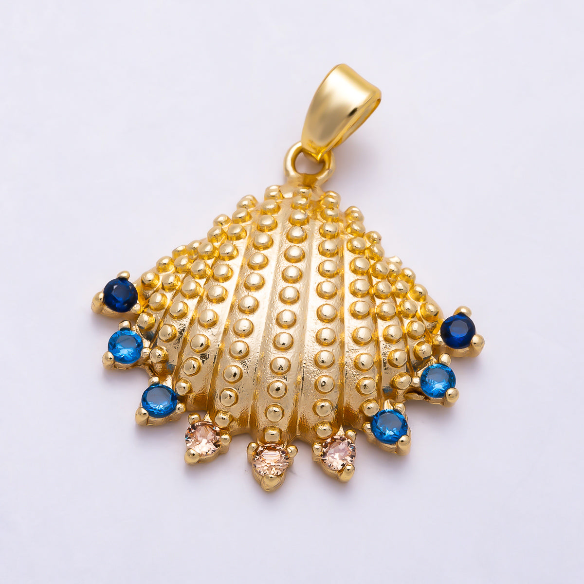 16K Gold Filled 22mm Multi-Color CZ Textured Ocean Seashell Pendant | Charms-01989