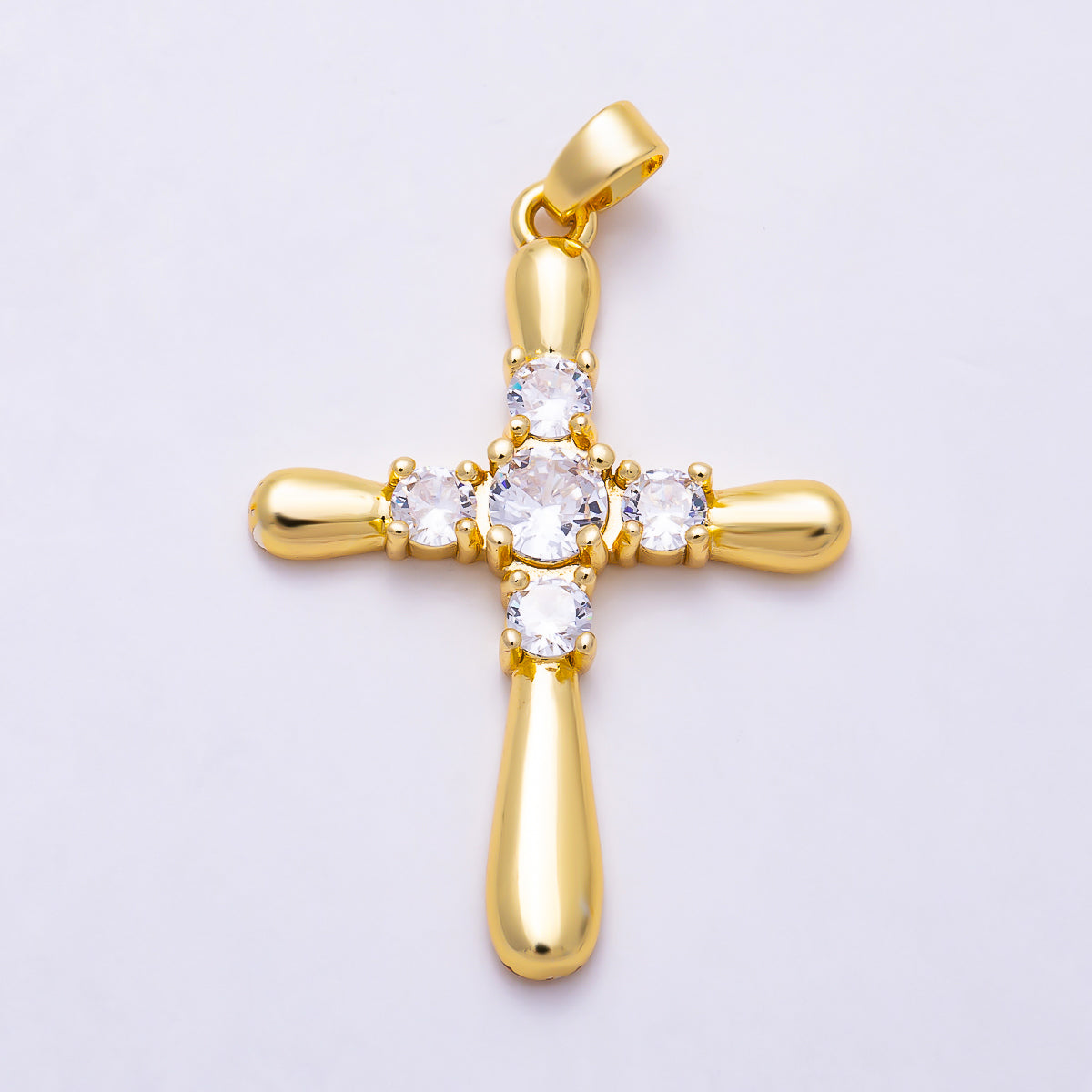 16K Gold Filled 33mm Clear CZ Minimalist Molten Religious Cross Pendant | Charms-01999