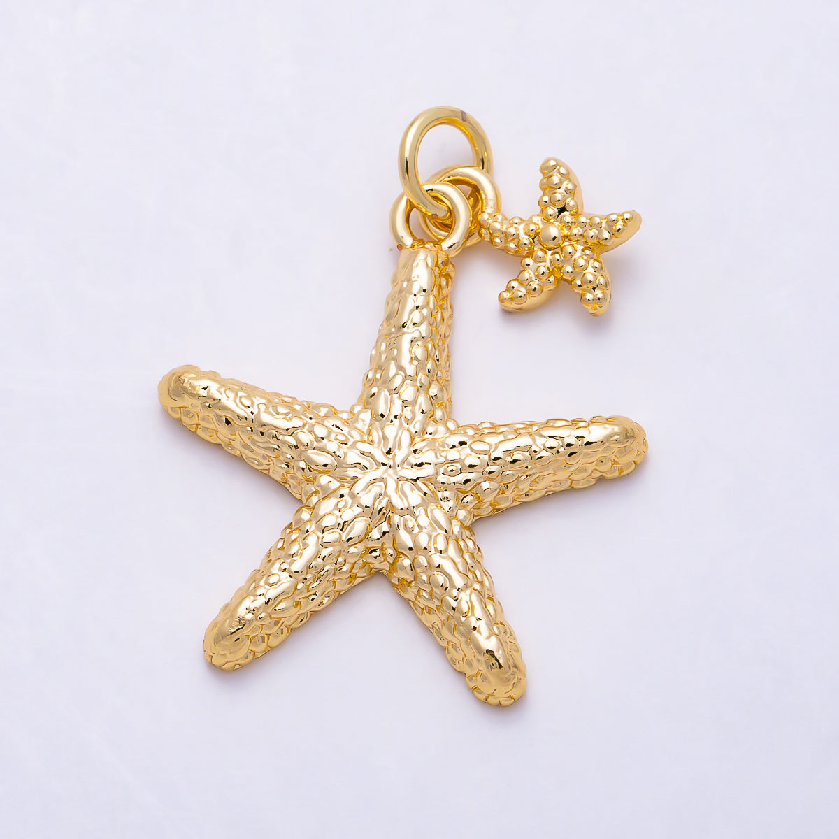 16K Gold Filled 33mm Starfish Textured Double Drop Charm | Charms-02001