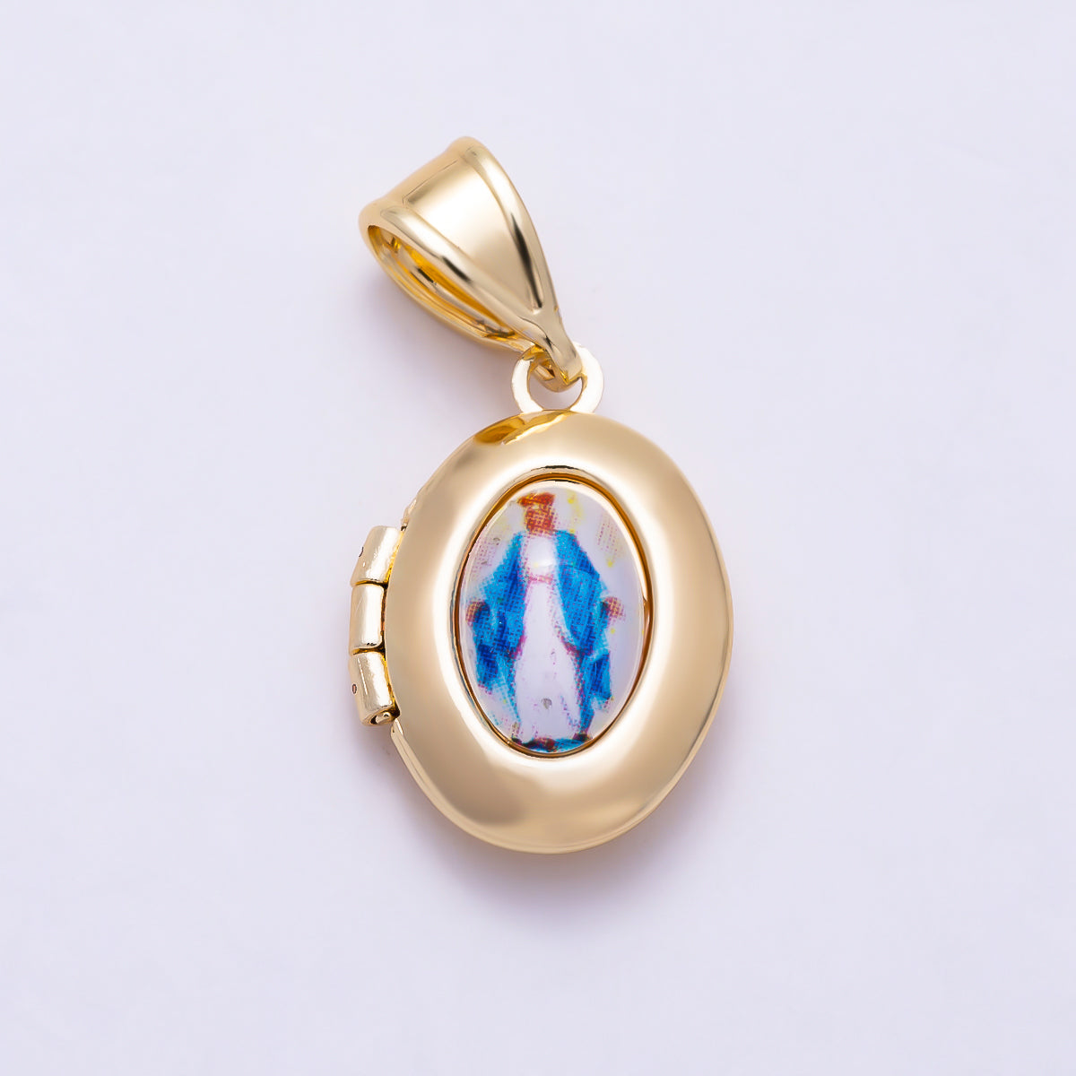 16K Gold Filled 16mm Oval Virgin Mary Hinged Locket Religious Pendant | Charms-02004 - Charms-02005