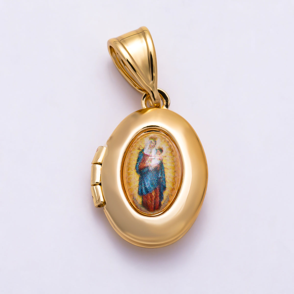 16K Gold Filled 16mm Oval Virgin Mary Hinged Locket Religious Pendant | Charms-02004 - Charms-02005