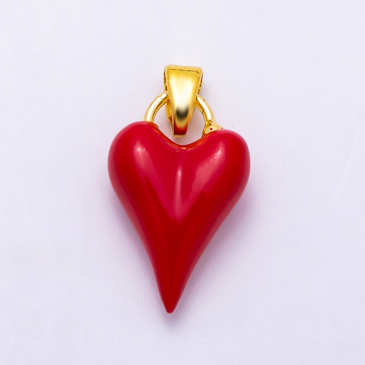 16K Gold Filled 18mm Red Enamel Chubby Heart 3D Multidimensional Pendant | Charms-02007