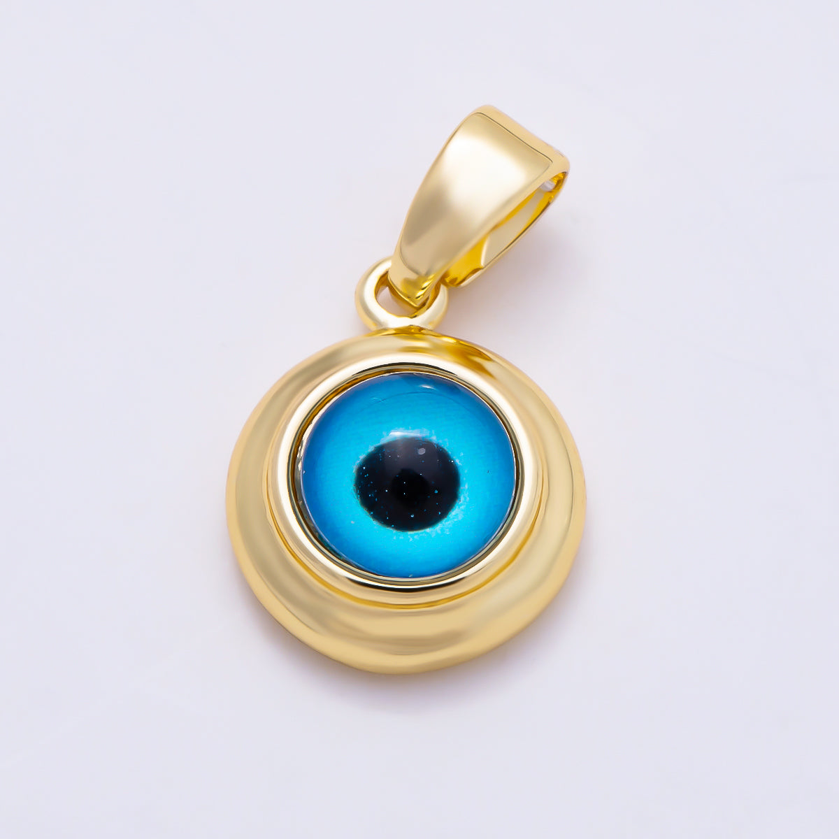 16K Gold Filled 11mm Blue Evil Eye Protection Religious Round Pendant | Charms - 02010