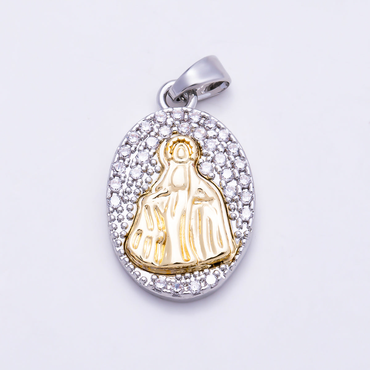 16K Gold Filled 21mm St. Jude, St. Benedict, Guadalupe Mixed Metal Textured Religious Oval Pendant | Charms-02011 ~ Charms-02017
