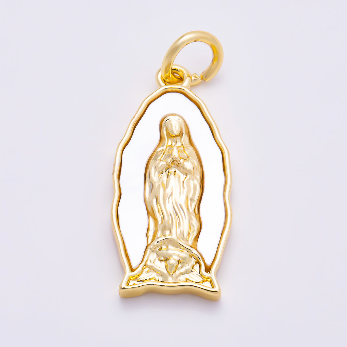 16K Gold Filled 19mm Shell Pearl Virgin Mary Guadalupe Religious Bezel Charm | Charm-02015