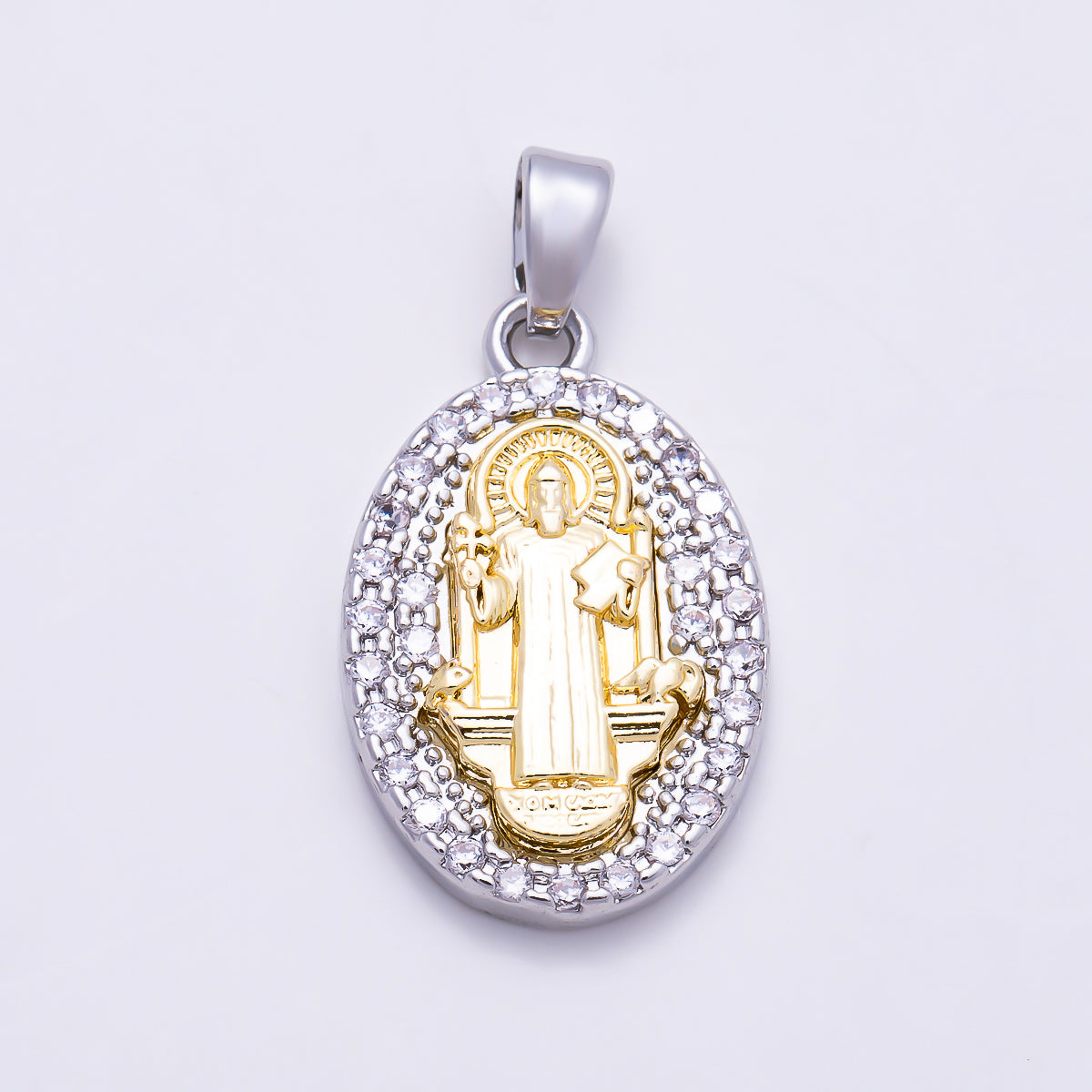 16K Gold Filled 21mm St. Jude, St. Benedict, Guadalupe Mixed Metal Textured Religious Oval Pendant | Charms-02011 ~ Charms-02017