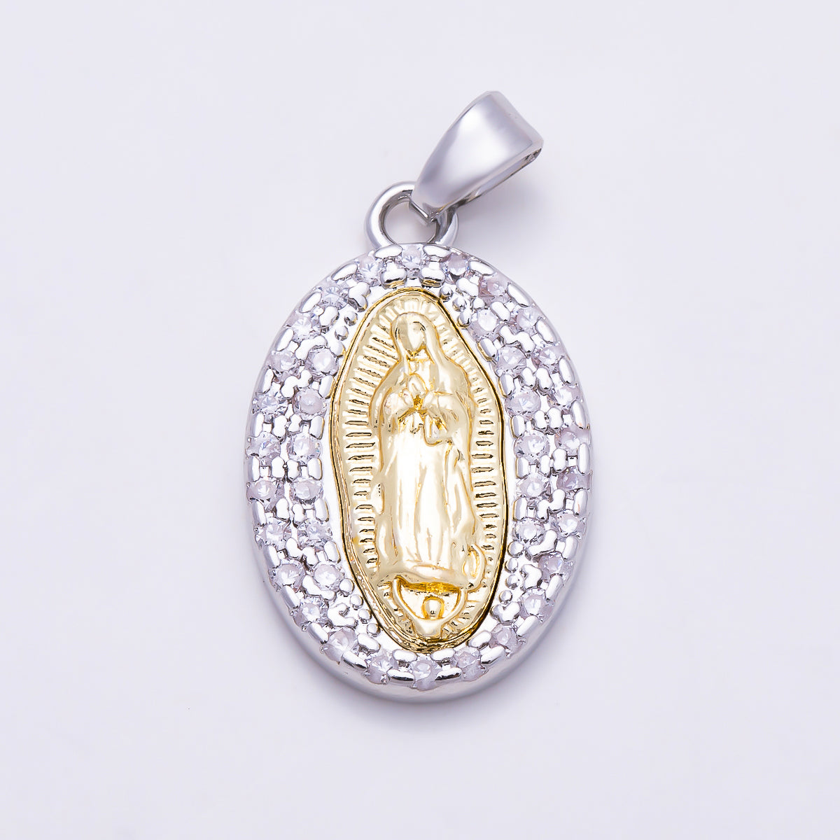 16K Gold Filled 21mm St. Jude, St. Benedict, Guadalupe Mixed Metal Textured Religious Oval Pendant | Charms-02011 ~ Charms-02017