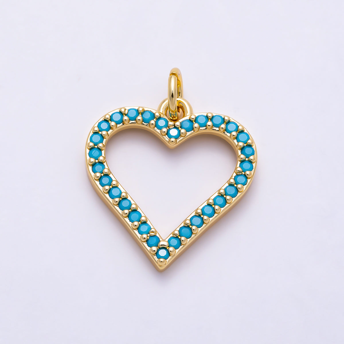 16K Gold Filled 17mm Turquoise Micro Paved Open Heart Charm in Gold & Silver | Charms-02025 Charms-02026