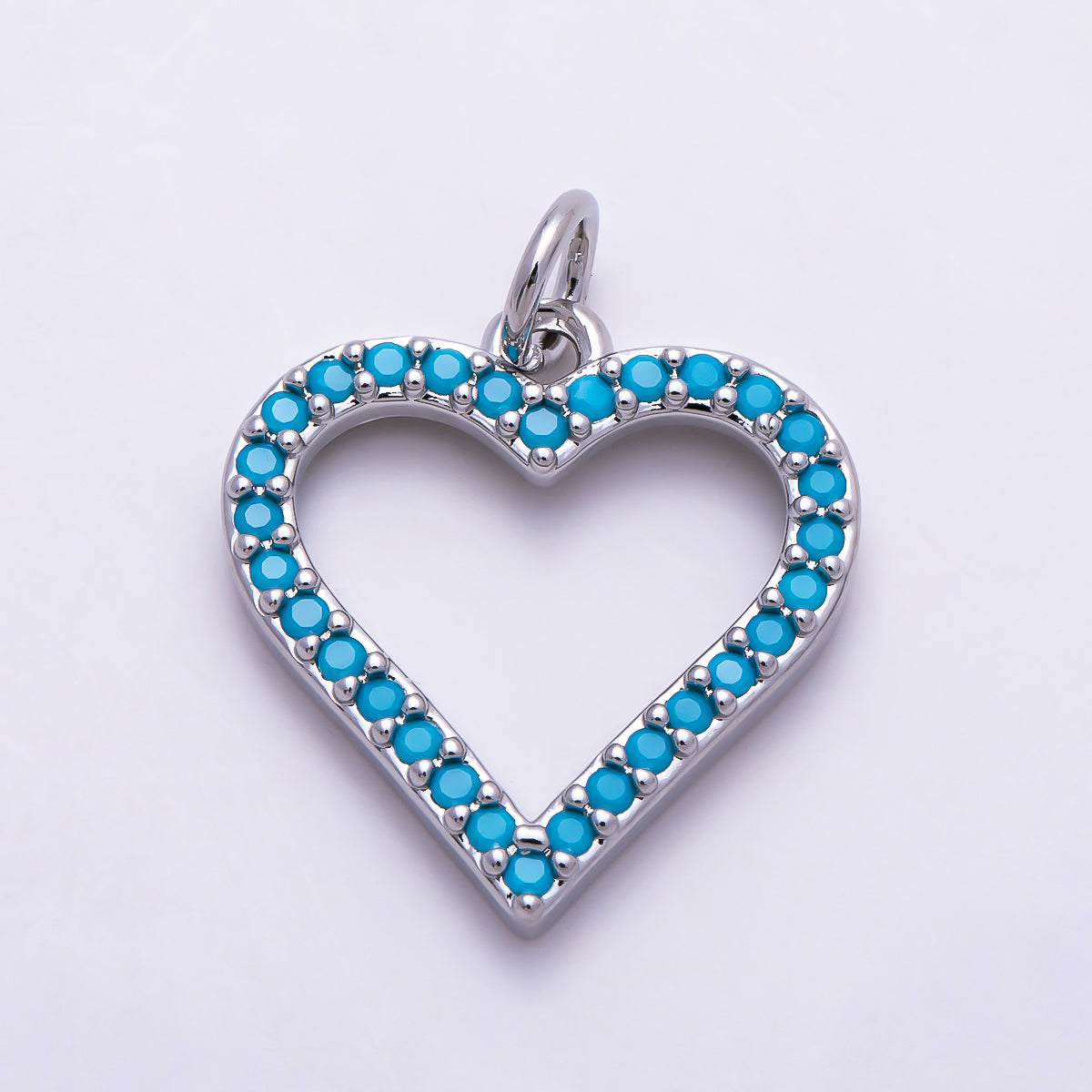 16K Gold Filled 17mm Turquoise Micro Paved Open Heart Charm in Gold & Silver | Charms-02025 Charms-02026