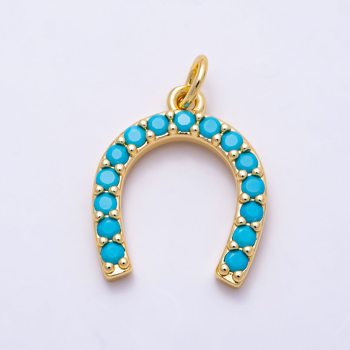 16K Gold Filled 18mm Turquoise Micro Paved Horseshoe Lucky Charm in Gold & Silver | Charms-02027 Charms-02028