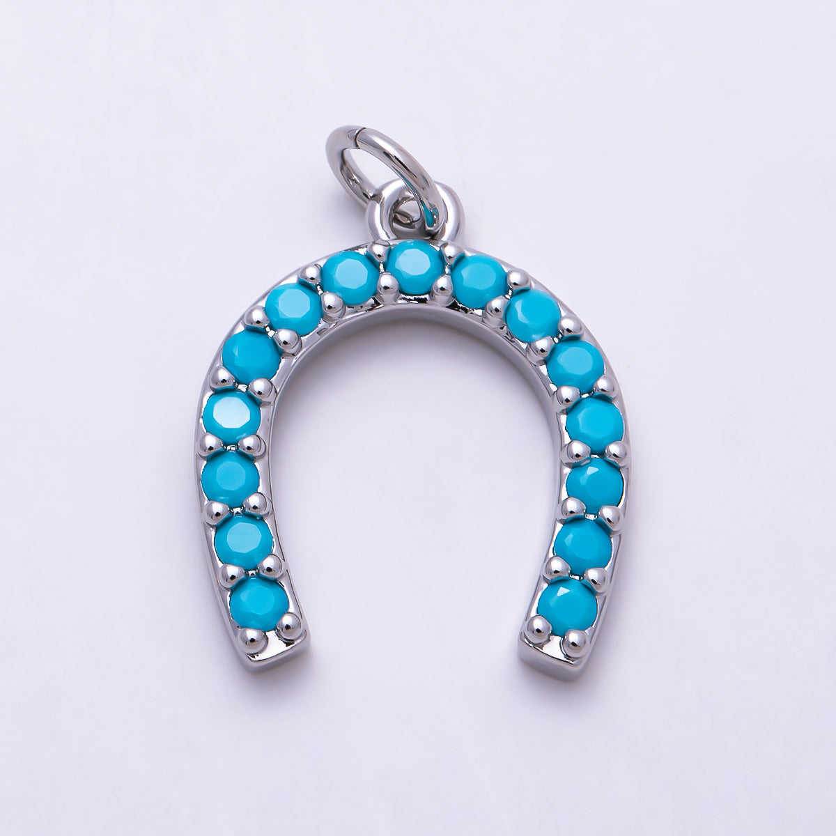 16K Gold Filled 18mm Turquoise Micro Paved Horseshoe Lucky Charm in Gold & Silver | Charms-02027 Charms-02028