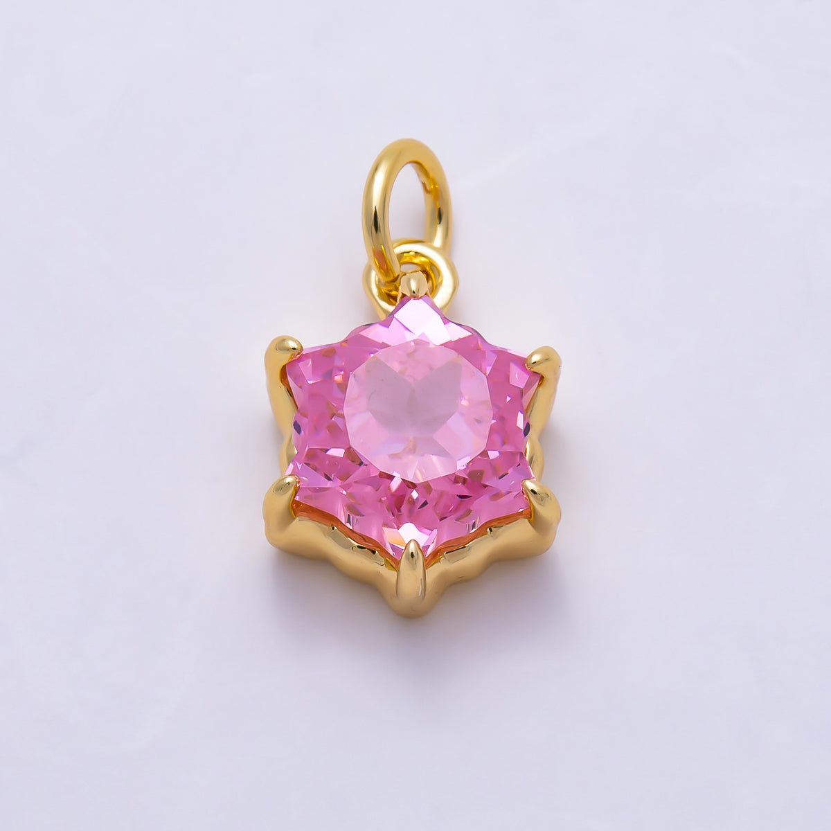 16K Gold Filled 13mm Pink CZ Celestial Star Mini Charm | Charms-02029