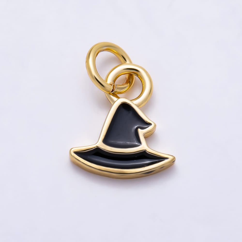 16K Gold Filled 10mm Black Enamel Witch Hat Mini Charm | Charms-02032