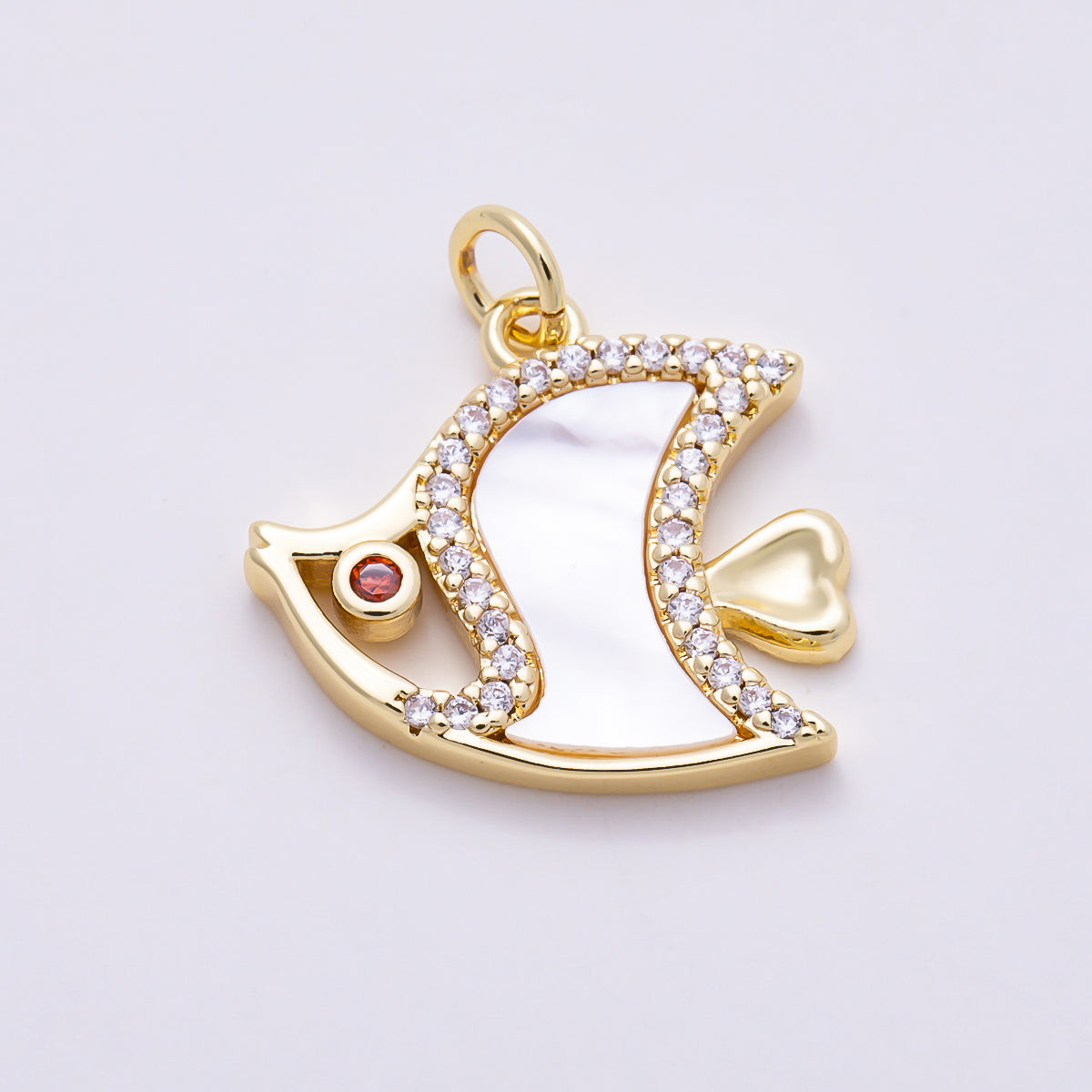 16K Gold Filled 18mm Clear Micro Paved CZ Ocean Tropical Angel Fish Charm | Charms-02035 - Charms-02036