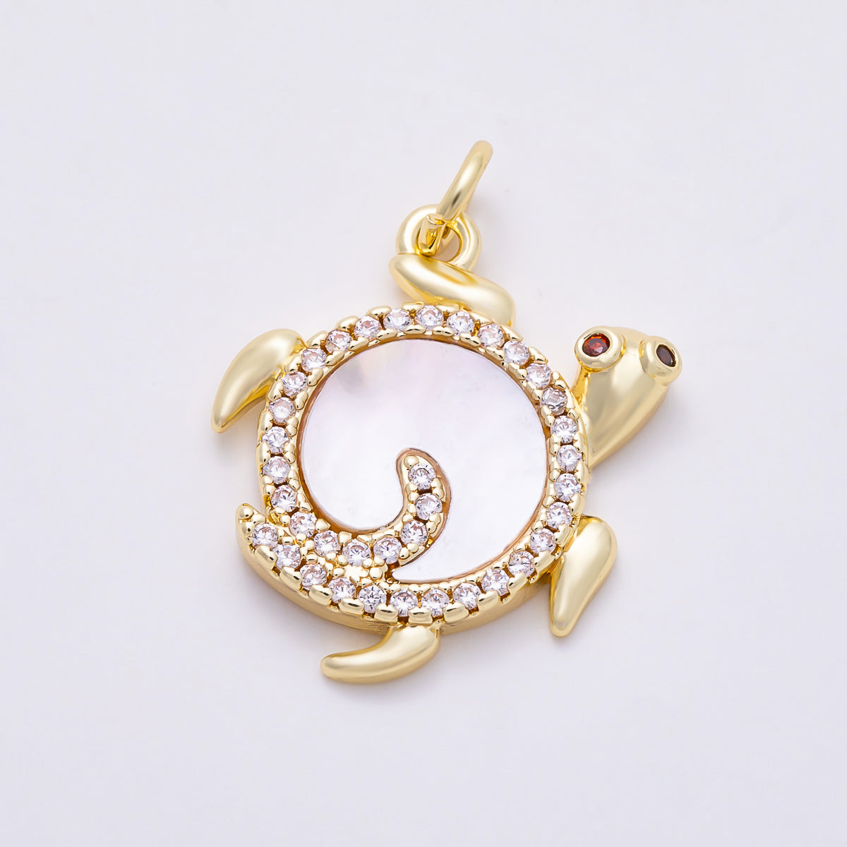 16K Gold Filled 19mm Clear Micro Paved CZ Mother of Pearl Sea Turtle Charm | Charms-02037 - Charms-02038