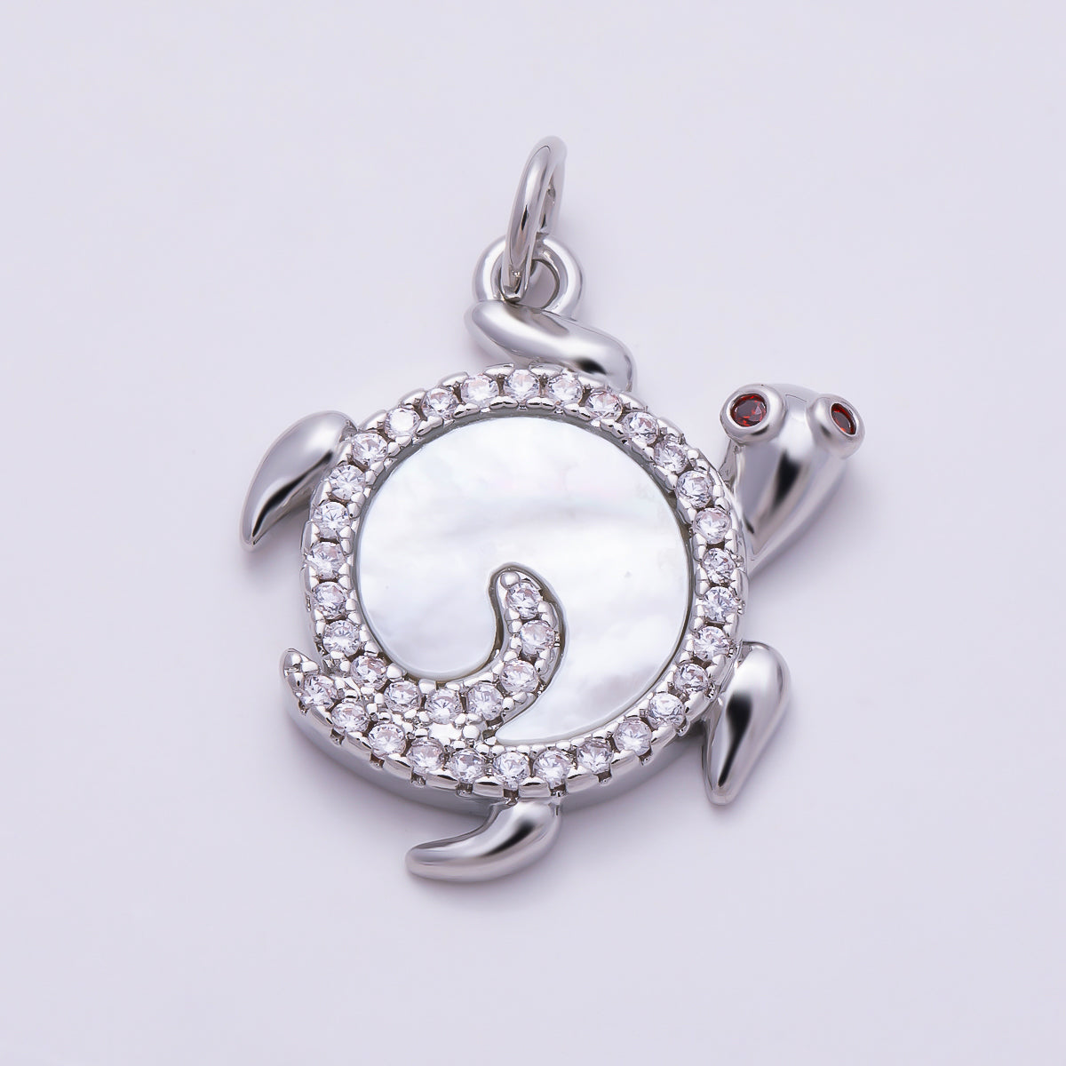 16K Gold Filled 19mm Clear Micro Paved CZ Mother of Pearl Sea Turtle Charm | Charms-02037 - Charms-02038