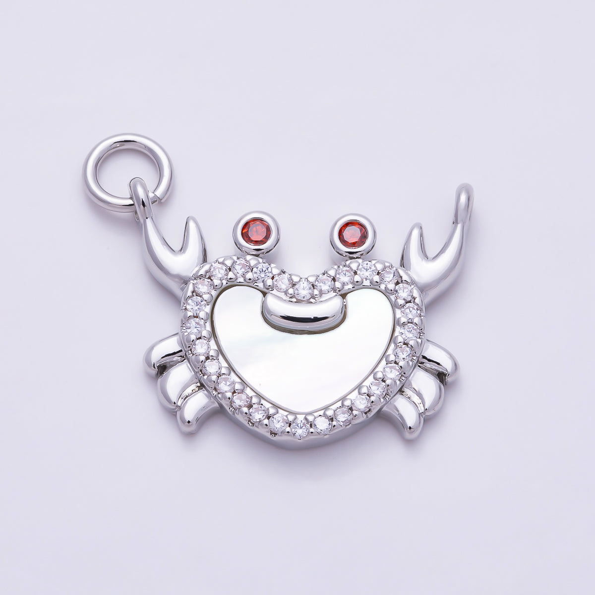 16K Gold Filled 19mm Clear Micro Paved CZ Mother of Pearl Crab Beach Ocean Charm | Charms-02039 - Charms-02040