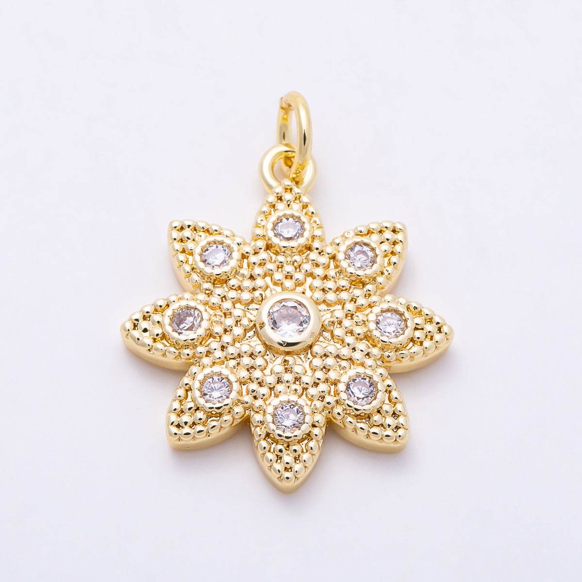 16K Gold Filled 21mm Clear Bohemian Lotus Starburst CZ Celestial Charm | Charms-02043 - Charms-02044