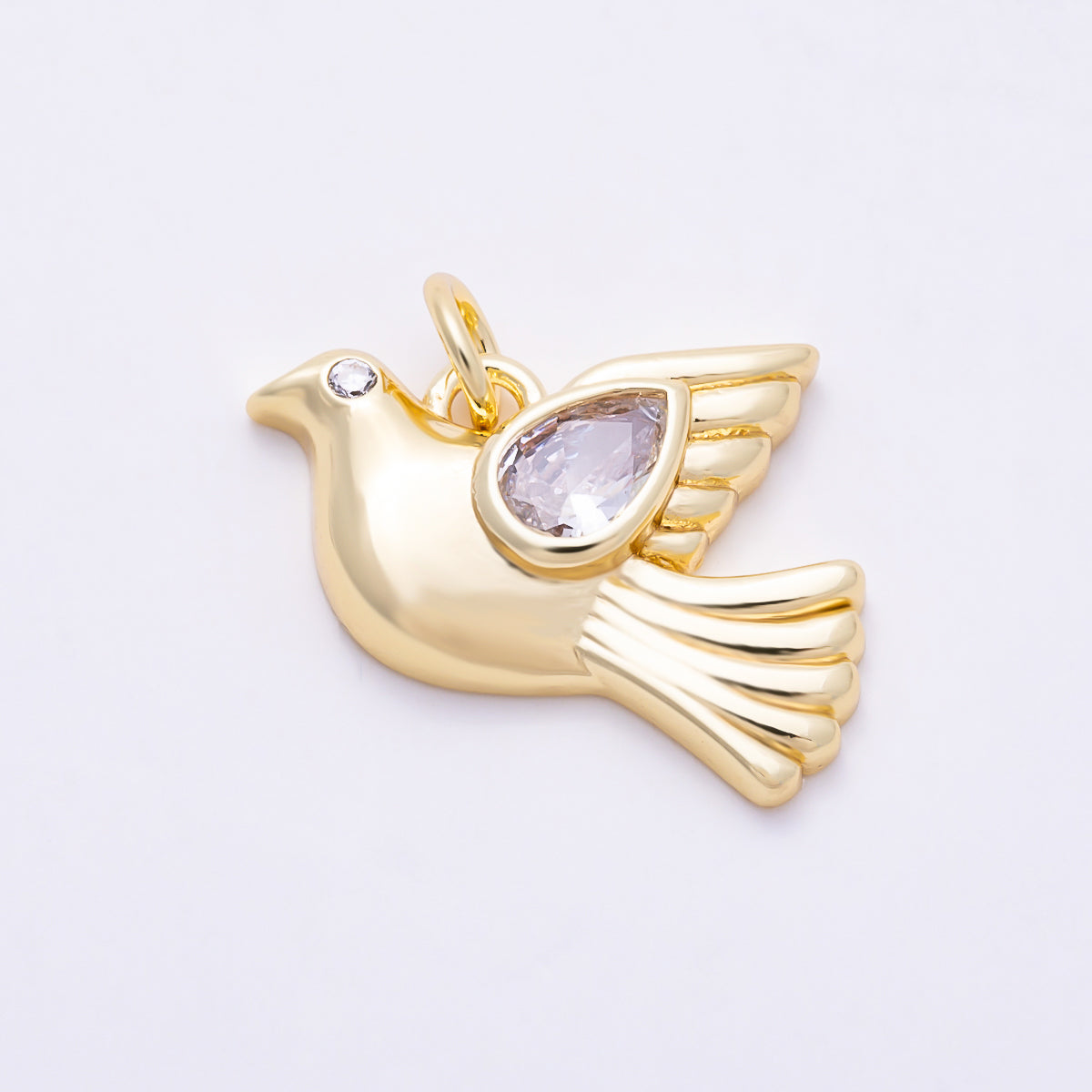 16K Gold Filled 20mm Clear Teardrop CZ Wing Flying Dove Charm | Charms-02045 - Charms-02046