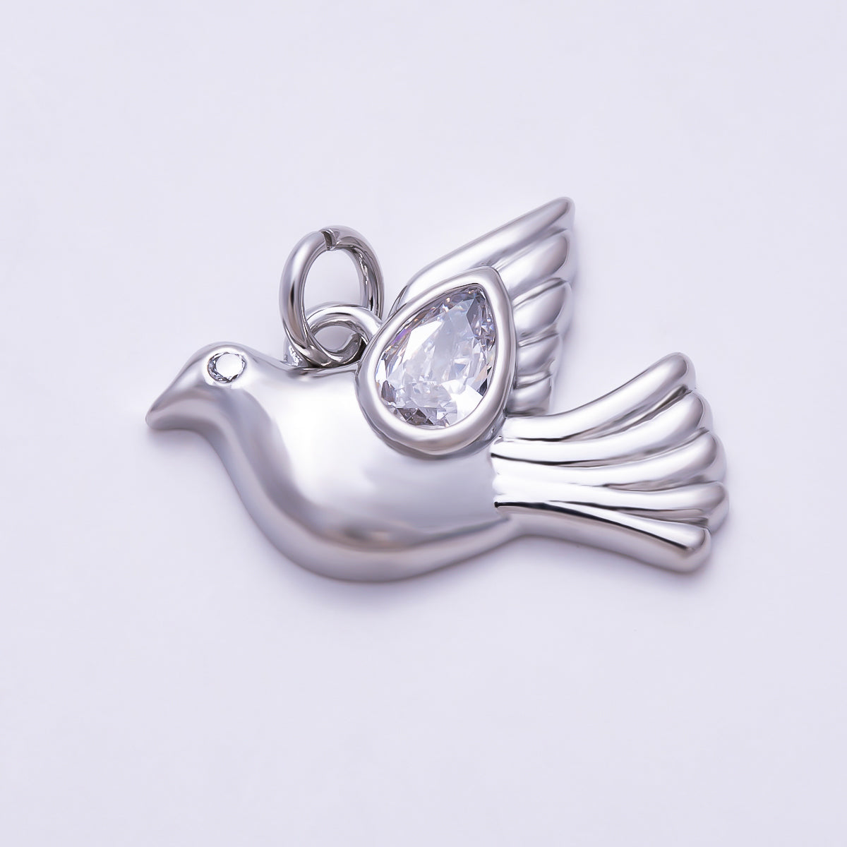16K Gold Filled 20mm Clear Teardrop CZ Wing Flying Dove Charm | Charms-02045 - Charms-02046