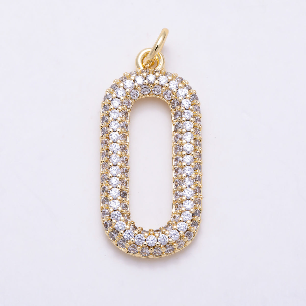 16K Gold Filled 25mm Letter O Double Row Micro Paved CZ Oval Pendant | Charms-02049