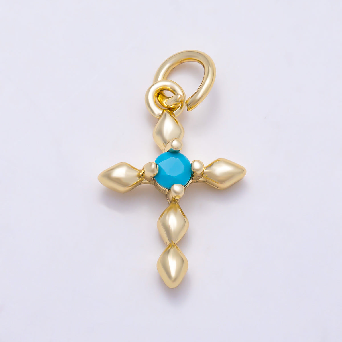 16K Gold Filled 16mm Turquoise Chubby Religious Cross Charm in Gold & Silver | Charms-02052 Charms-02053