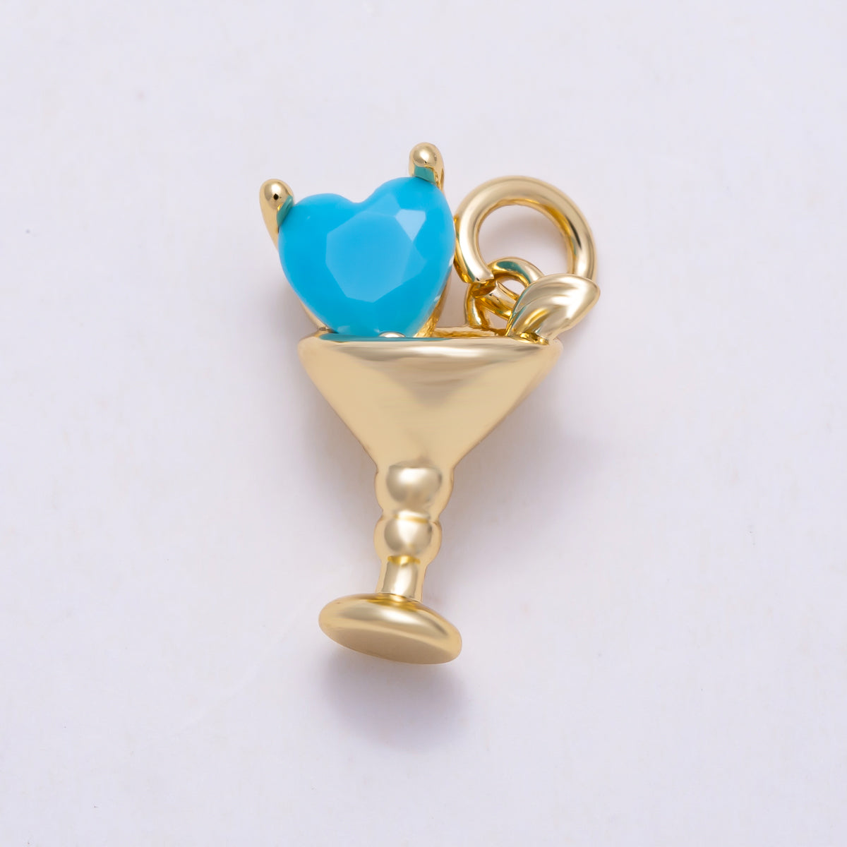 16K Gold Filled 14mm Turquoise Gemstone Heart Cocktail Martini Glass 3D Multidimensional Charm | Charms-02056