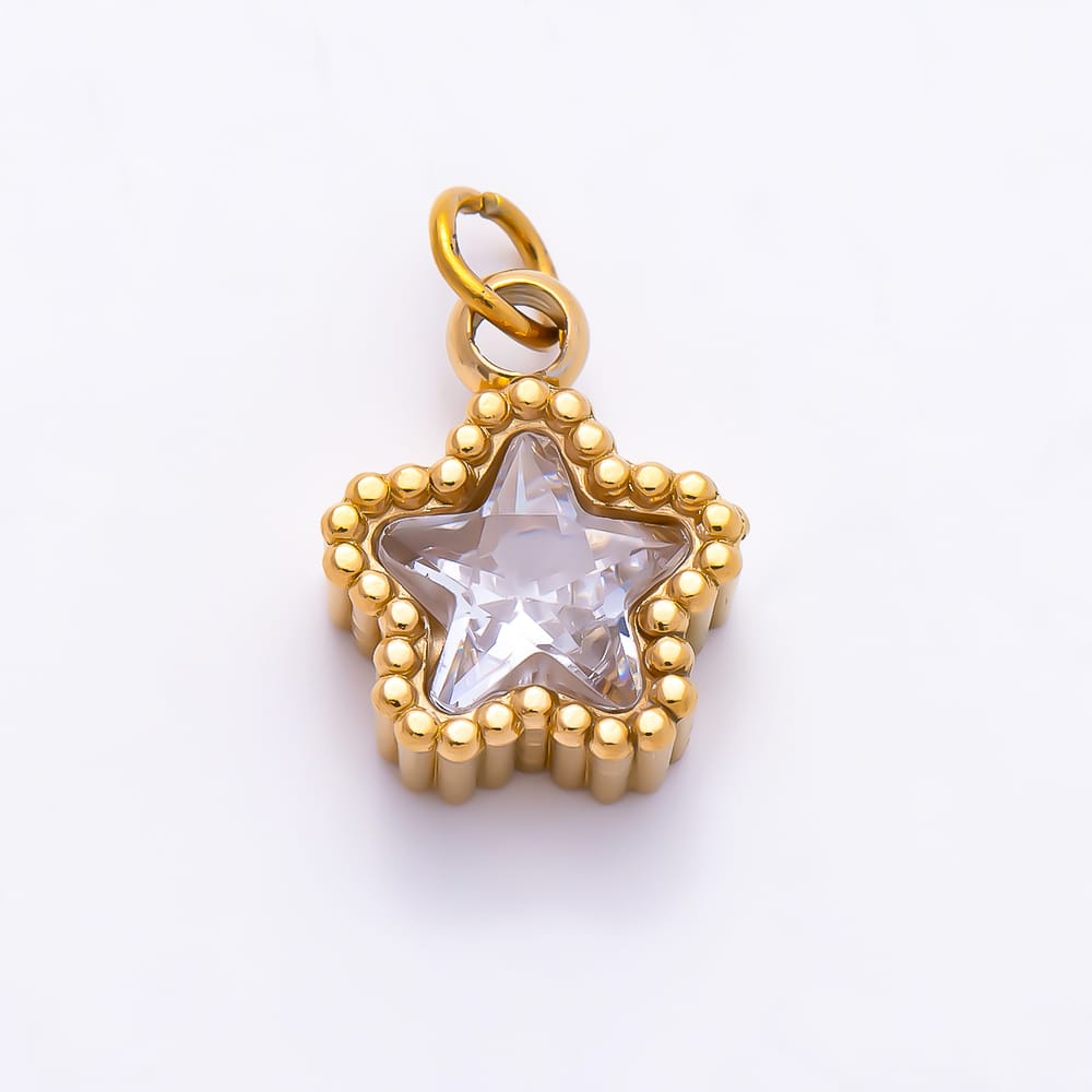 Stainless Steel PVD 11mm Star Cut Clear CZ Beaded Border Mini Celestial Charm in Gold & Silver | Charms-02062 - Charms-02063