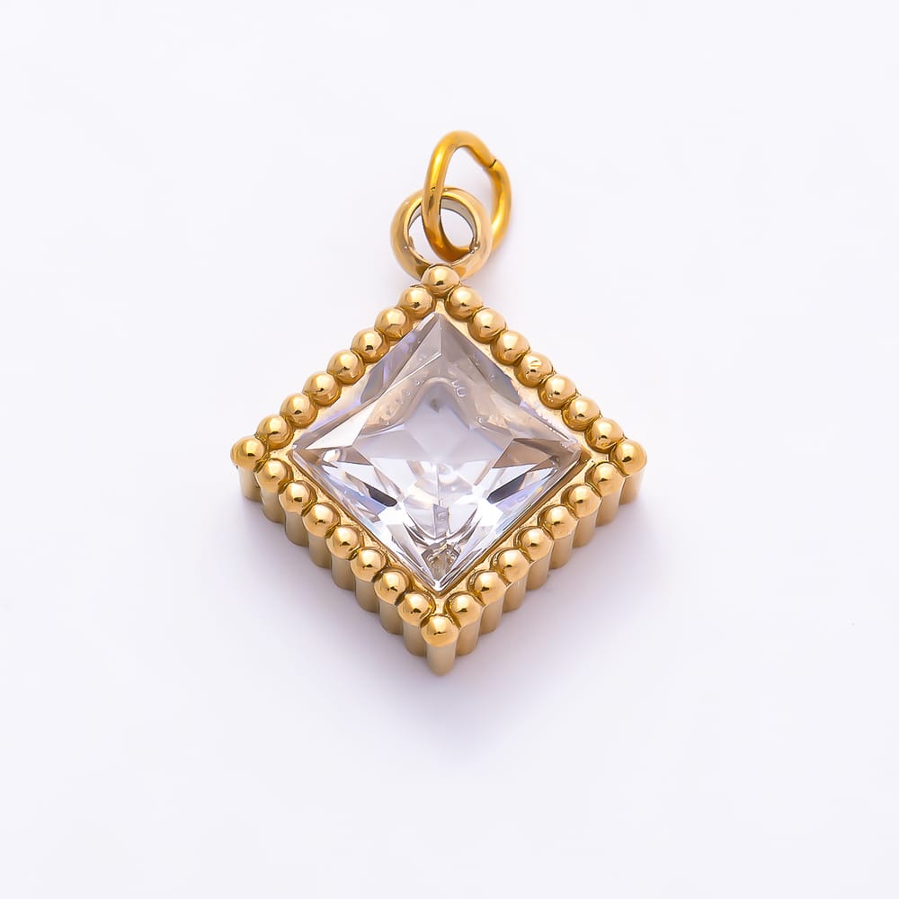 Stainless Steel PVD 14mm Princess Cut Clear CZ Geometric Rhombus Mini Charm in Gold & Silver | Charms-02064 - Charms-02065