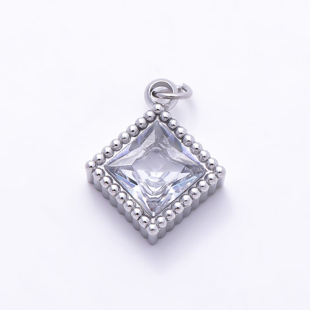 Stainless Steel PVD 14mm Princess Cut Clear CZ Geometric Rhombus Mini Charm in Gold & Silver | Charms-02064 - Charms-02065