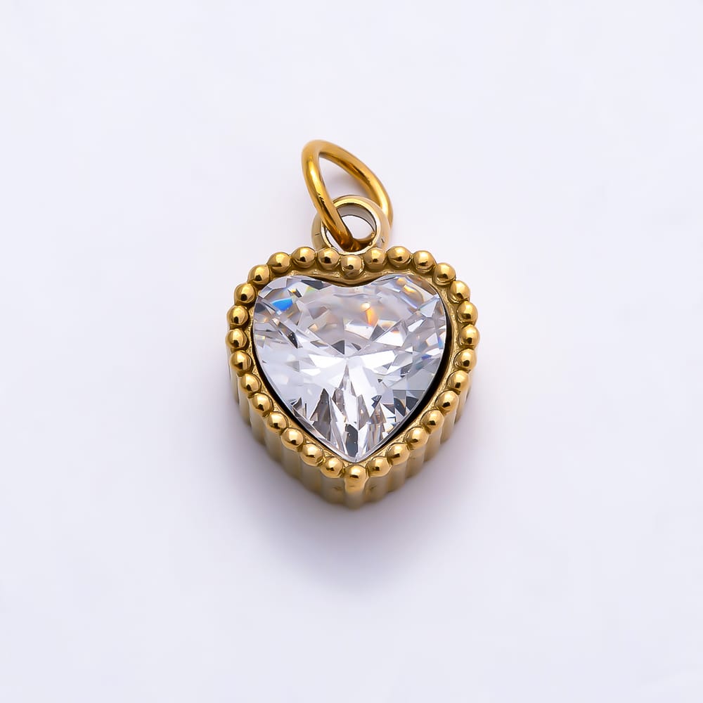 Stainless Steel PVD 10mm Heart Clear CZ Beaded Heart Mini Charm in Gold & Silver | Charms-02066 - Charms-02067