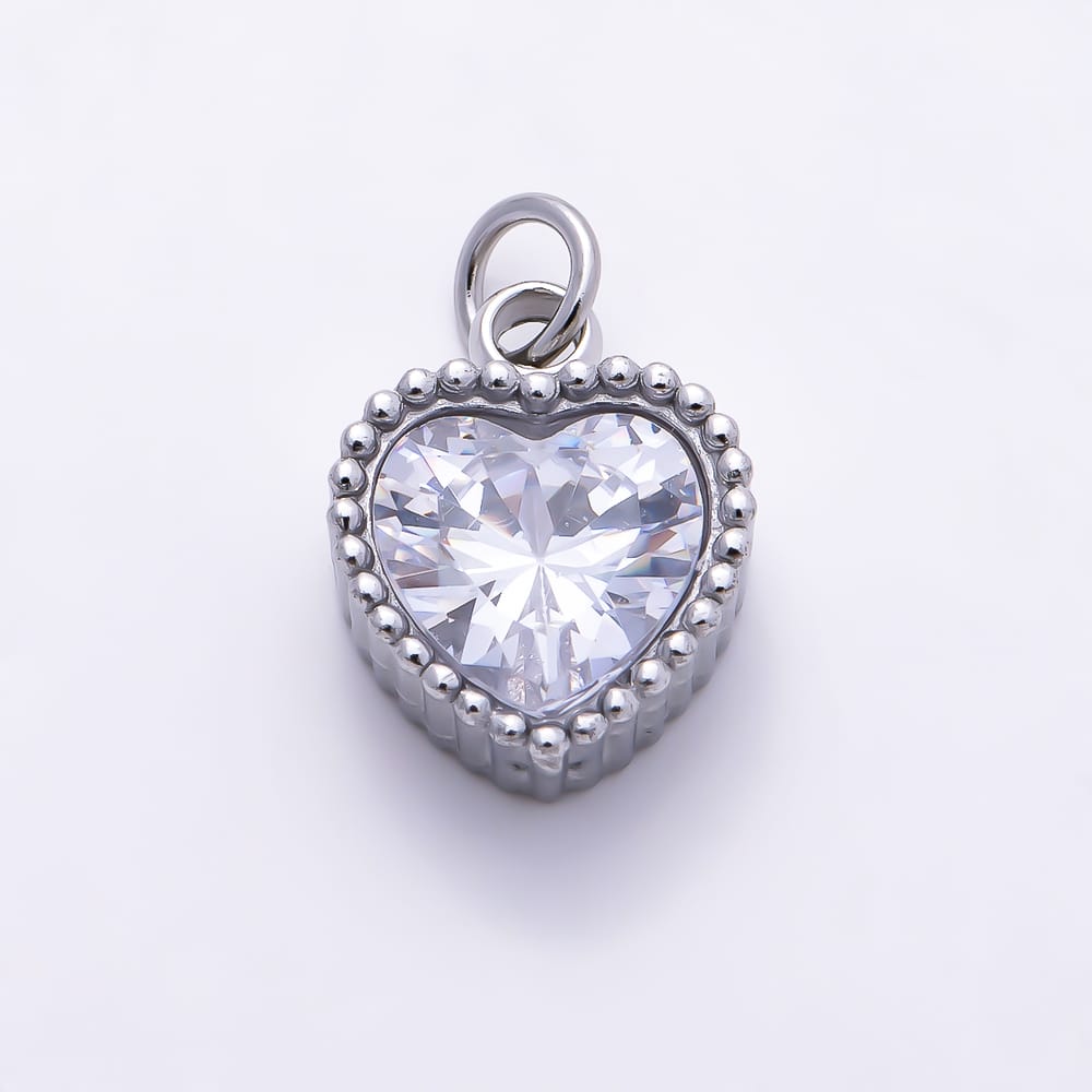 Stainless Steel PVD 10mm Heart Clear CZ Beaded Heart Mini Charm in Gold & Silver | Charms-02066 - Charms-02067