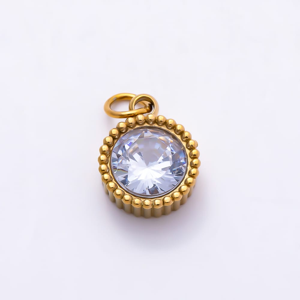 Stainless Steel PVD 10mm Clear CZ Geometric Round Solitaire Mini Charm in Gold & Silver | Charms-02068 - Charms-02069