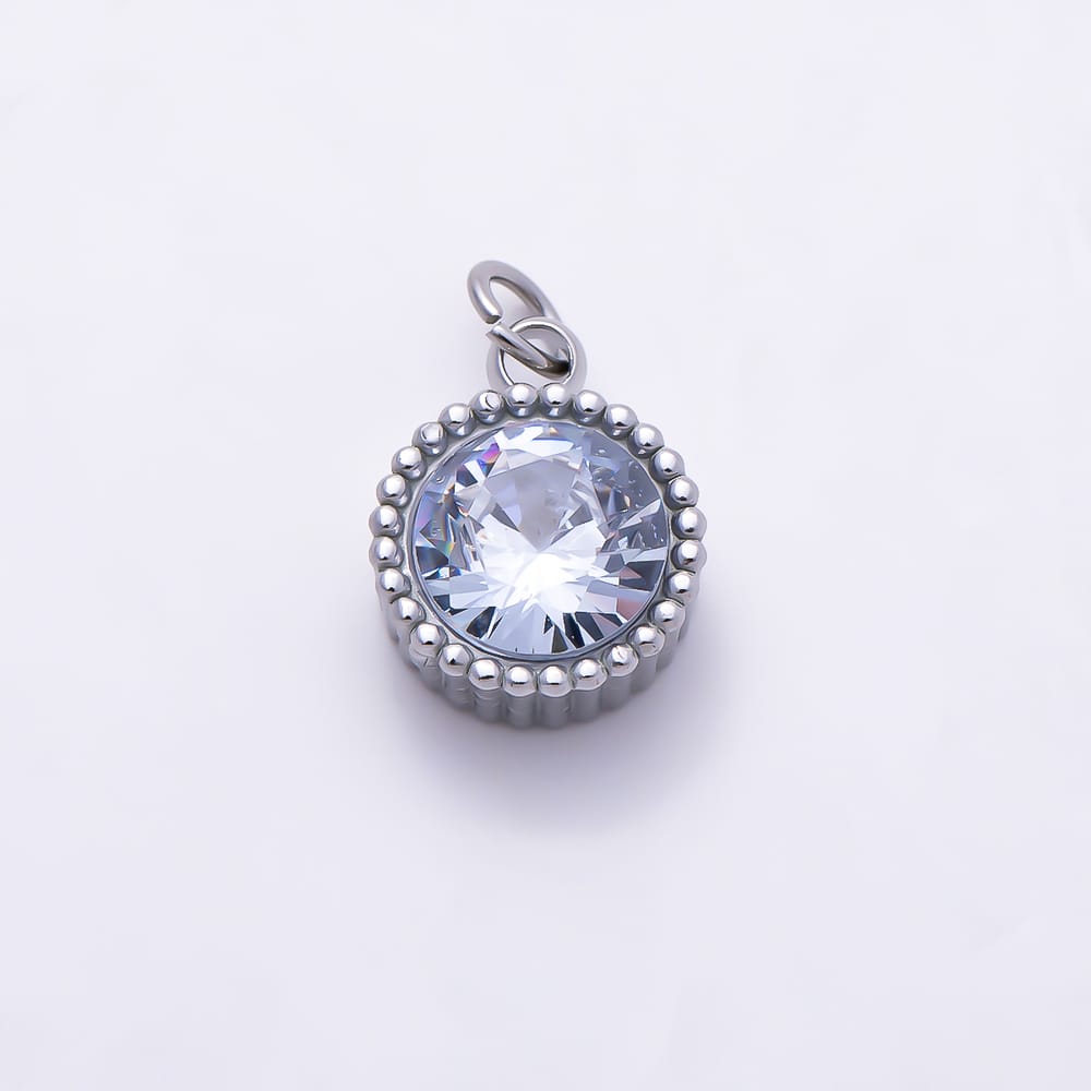 Stainless Steel PVD 10mm Clear CZ Geometric Round Solitaire Mini Charm in Gold & Silver | Charms-02068 - Charms-02069