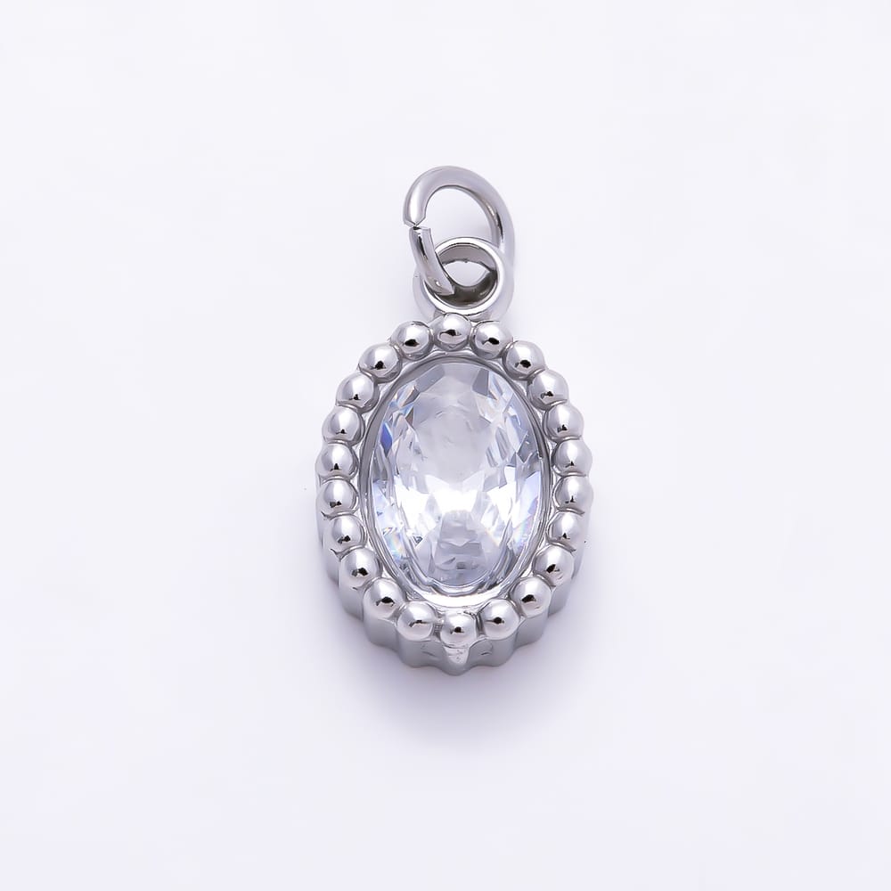 Stainless Steel PVD 11mm Clear CZ Oval Faceted Mini Charm in Gold & Silver | Charms-02070 - Charms-02071