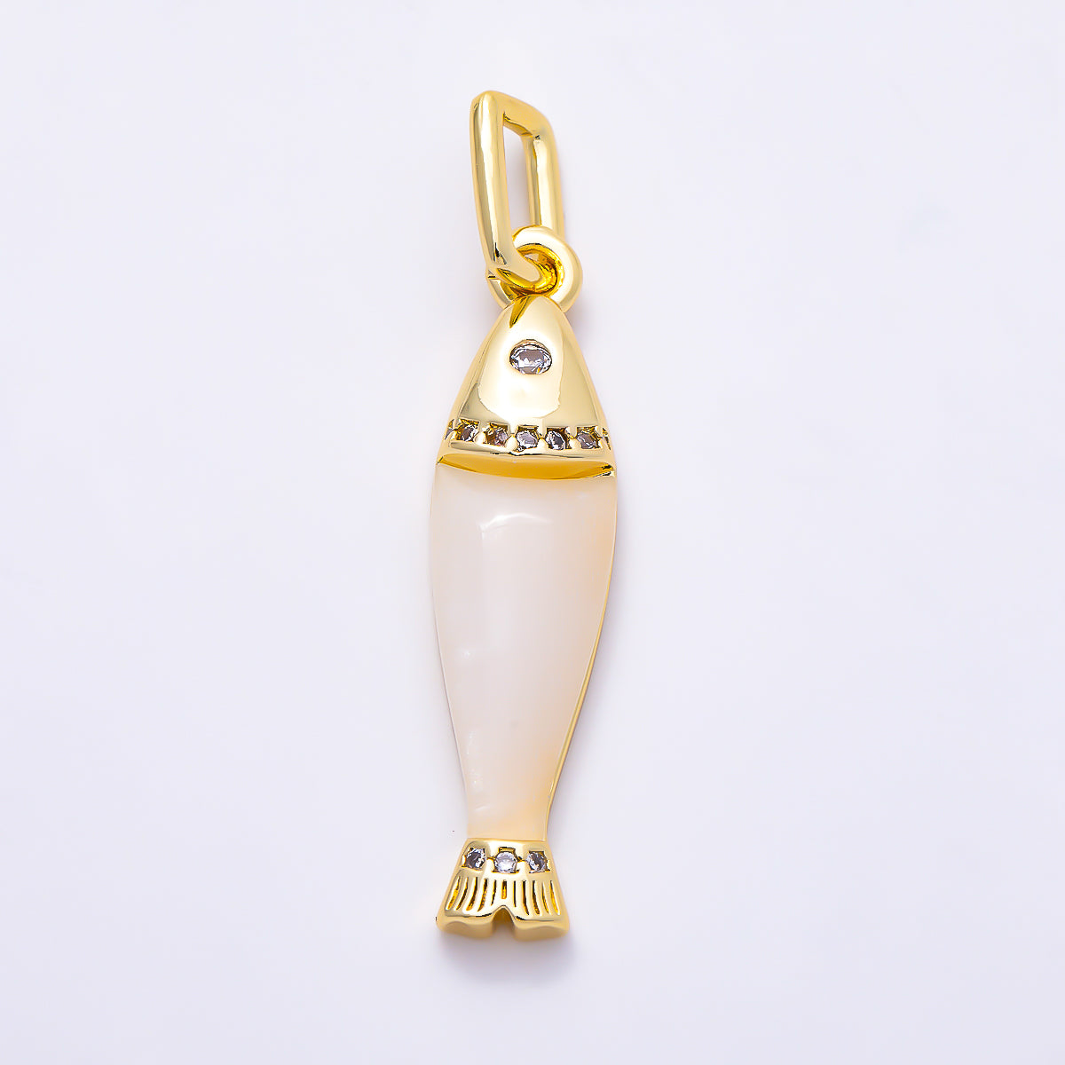 16K Gold Filled 32mm Clear CZ Turquoise and White Quartz Natural Gemstone Ocean Fish Pendant | Charms-02072 - Charms-02073