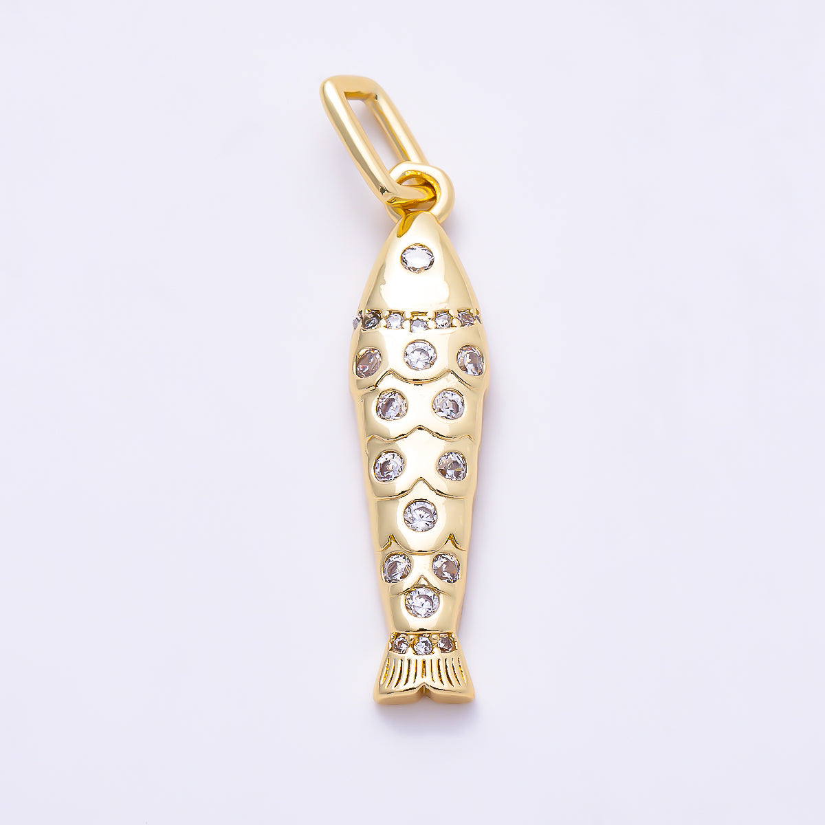 16K Gold Filled 32mm Clear and Turquoise CZ Ocean Fish Pendant | Charms-02074 - Charms-02075