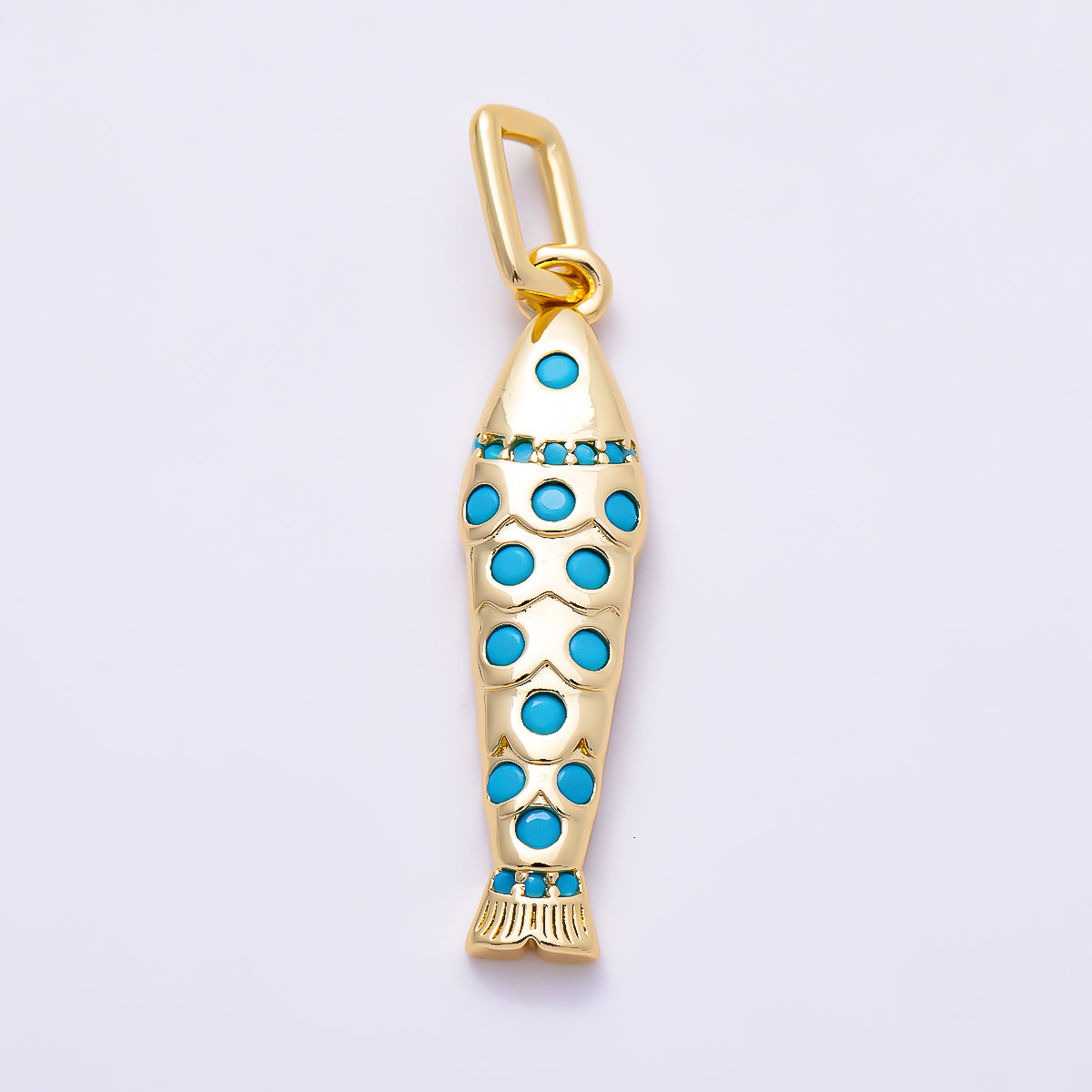 16K Gold Filled 32mm Clear and Turquoise CZ Ocean Fish Pendant | Charms-02074 - Charms-02075