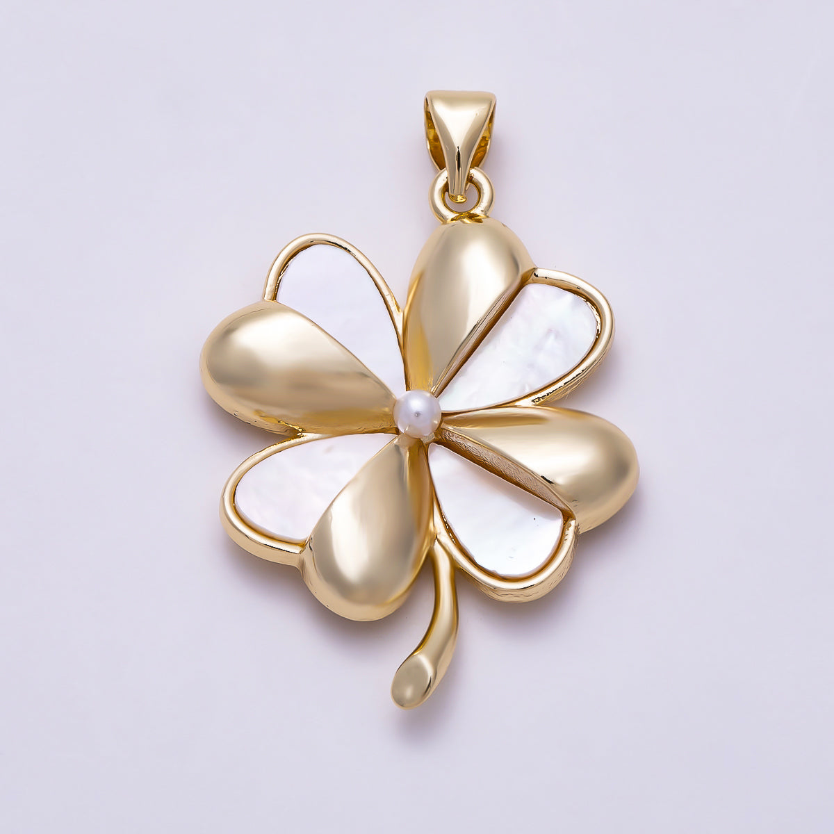 16K Gold Filled 30mm Multi Color Four Leaf Natural Gemstone Lucky Clover Pendant | Charms-02076 - 02078
