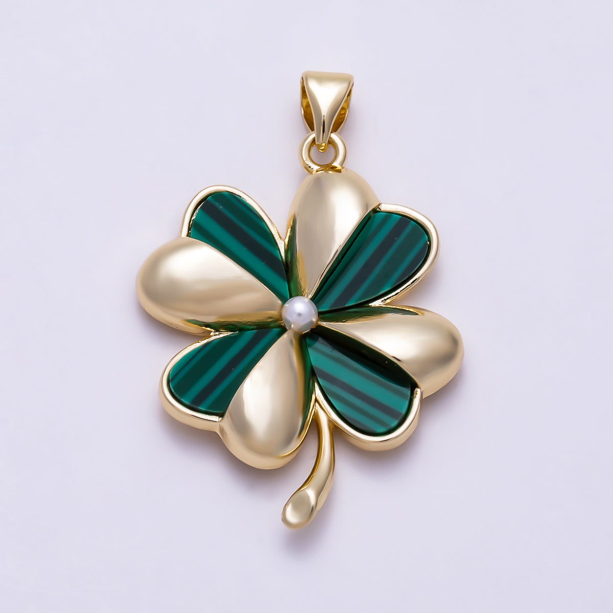 16K Gold Filled 30mm Multi Color Four Leaf Natural Gemstone Lucky Clover Pendant | Charms-02076 - 02078
