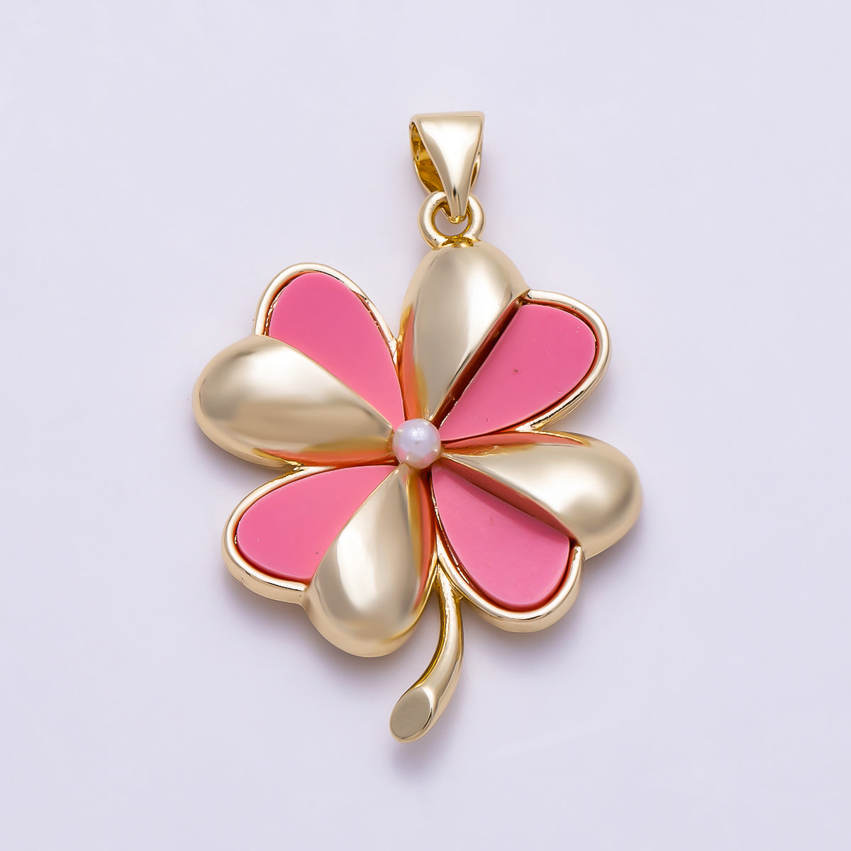 16K Gold Filled 30mm Multi Color Four Leaf Natural Gemstone Lucky Clover Pendant | Charms-02076 - 02078