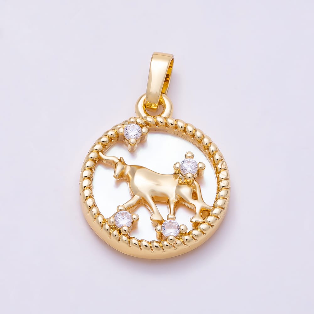 16K Gold Filled 19mm Clear CZ Mother of Pearl 12 Zodiac Sign Medallion Pendant | Charms-02079 - Charms-